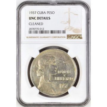 1937 1 Peso ABC Silver Coin Patria y Libertad, UNC